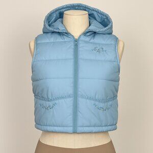 Girls Sky Blue Hooded Puffer Jacket Vest (Youth 12–14) – Embroidered + Down
